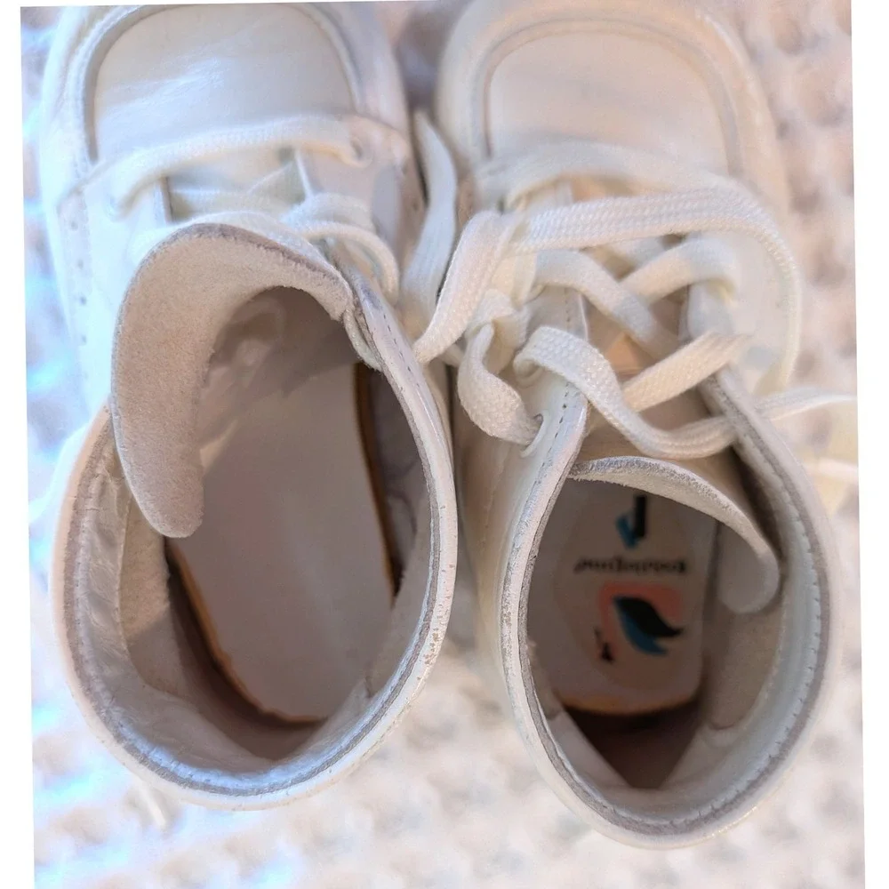 Vintage Baby Leather Shoes White Lace Up Infant Size 5 Christening Baptism